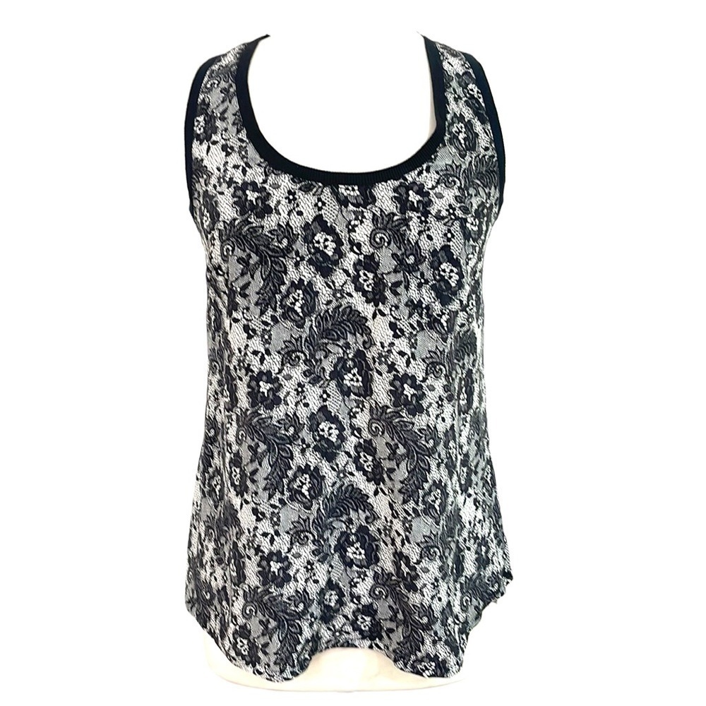 Joie Lace Print Silk Racerback Tank Top SZ M